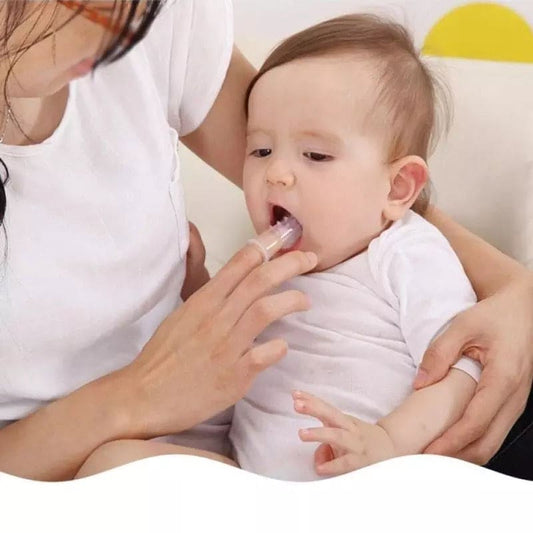 Soft silicone finger toothbrush for babies.