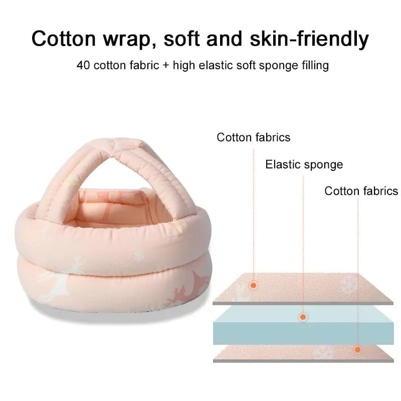 Soft, adjustable, protective baby helmet.